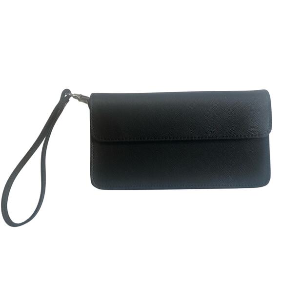 ROYCE New York Solid Black Wallet w/ Wrist Strap & Chain Strap, NWT! - Picture 1 of 9
